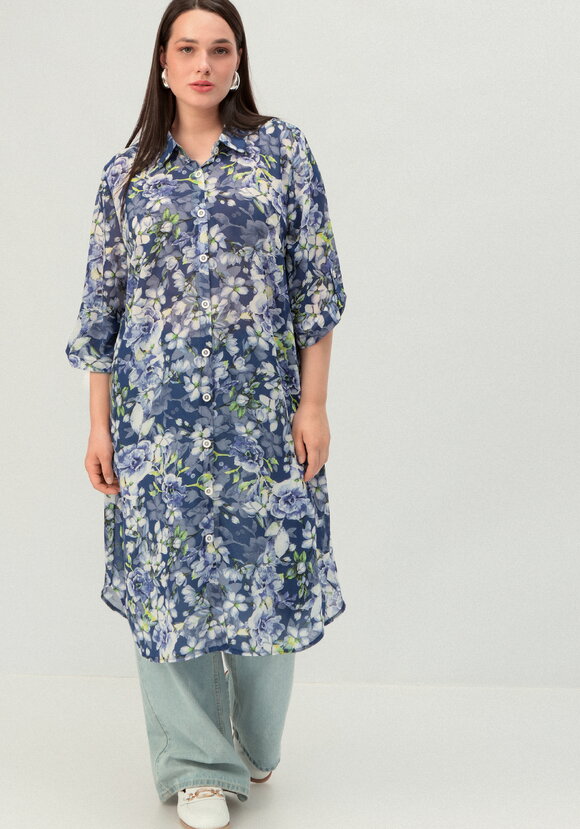 Рубашка удлинённая с цветочным принтом шир.  580, рис. 10