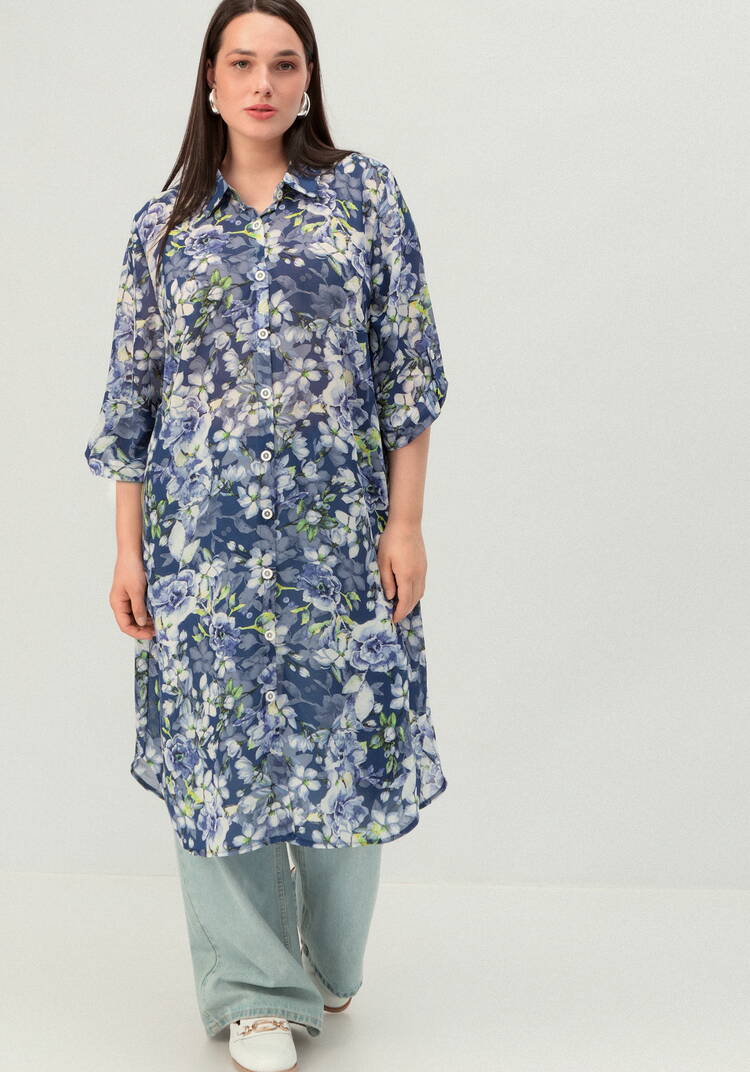 Рубашка удлинённая с цветочным принтом шир.  750, рис. 10
