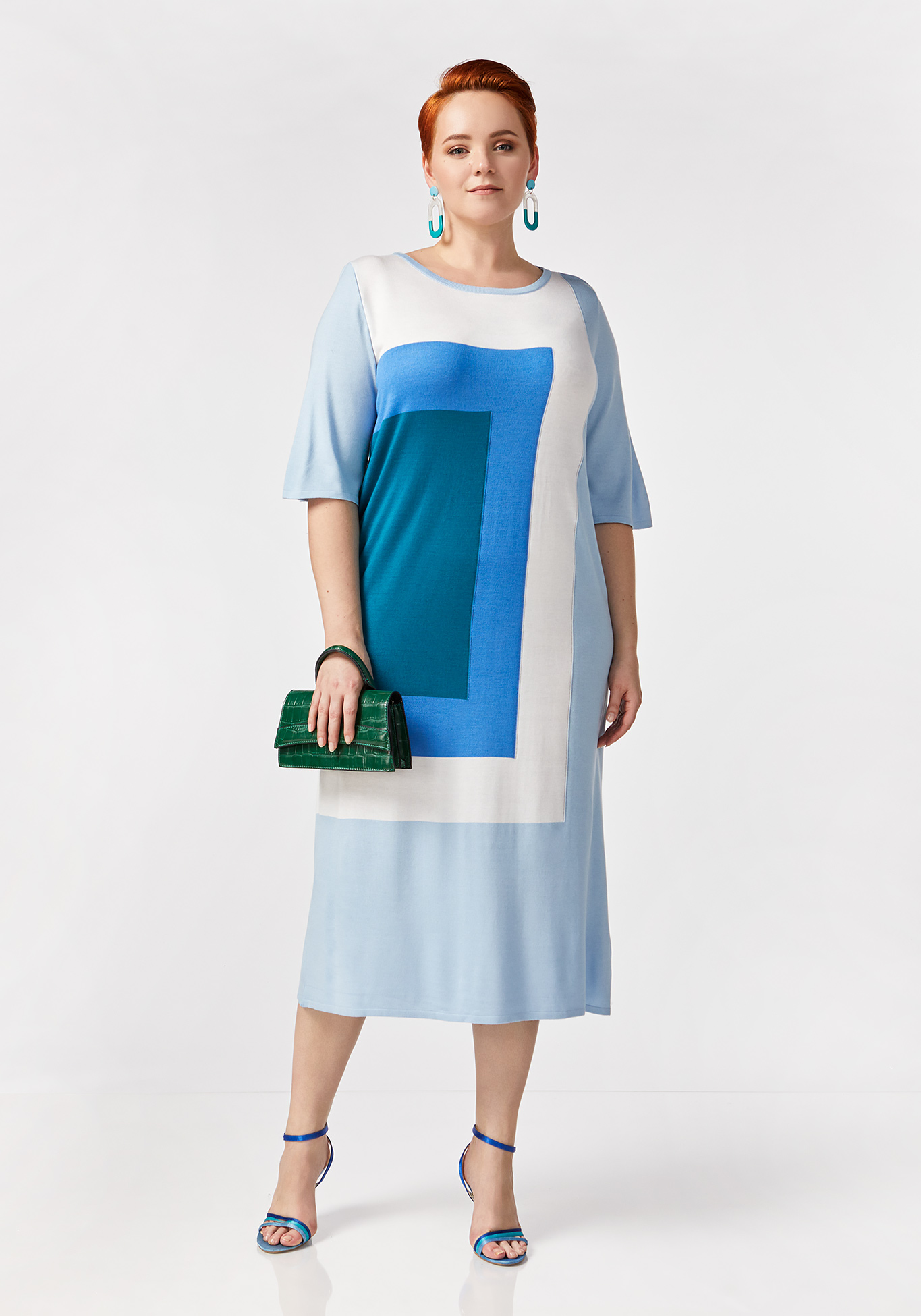 Платье с принтом "коллор блок" Vivawool, размер 42, цвет голубой - фото 2
