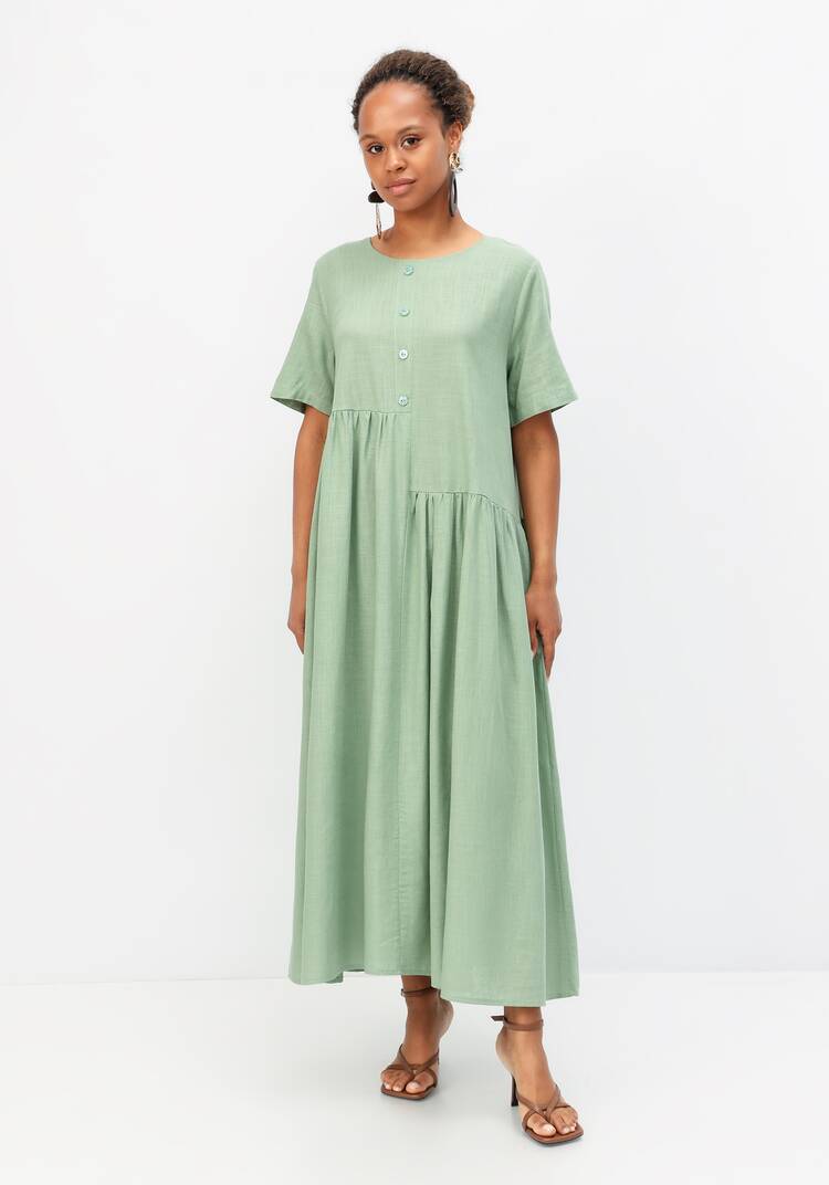 Платье с декоративной планкой и пуговицами шир.  750, рис. 20