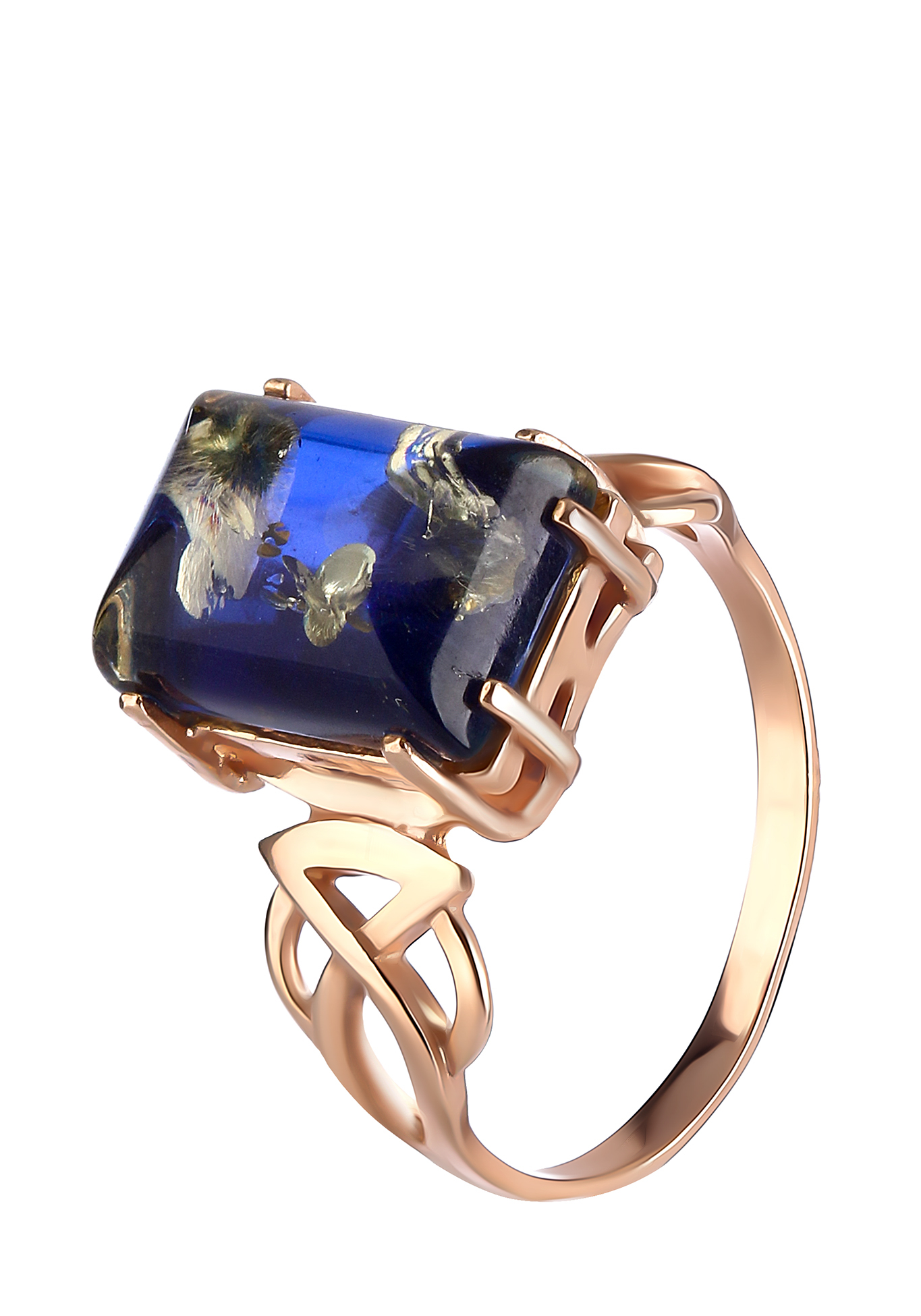 Кольцо серебряное  "Сокровище природы" Янтарная волна, цвет синий, размер 17 перстень - фото 3