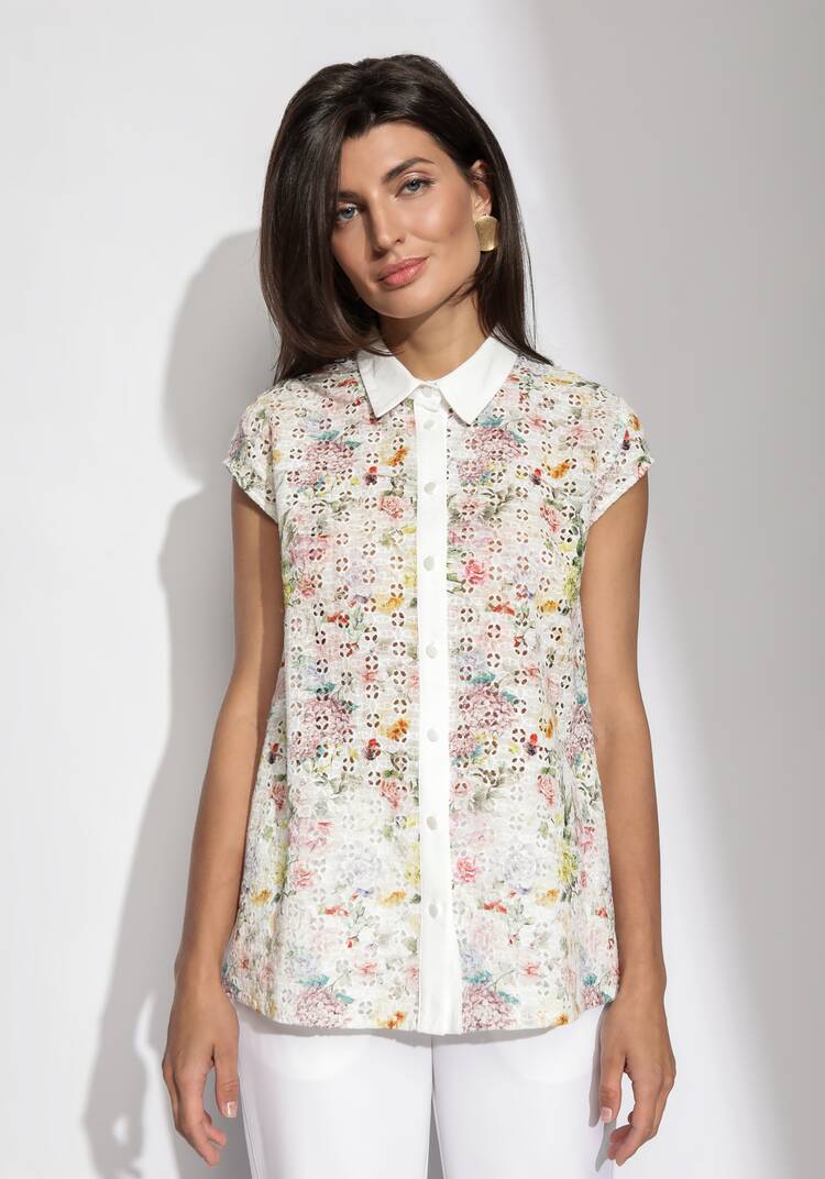 Блузка из шитья с цветочным принтом шир.  750, рис. 4