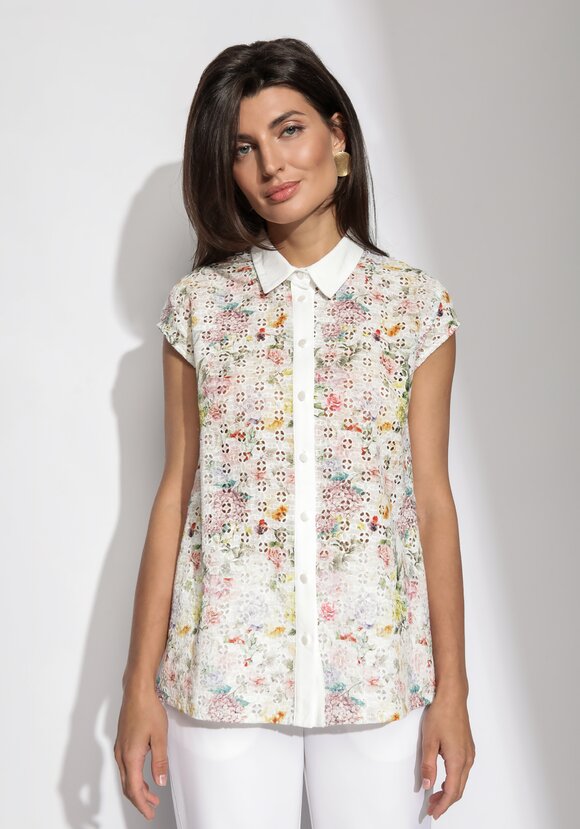 Блузка из шитья с цветочным принтом шир.  580, рис. 4