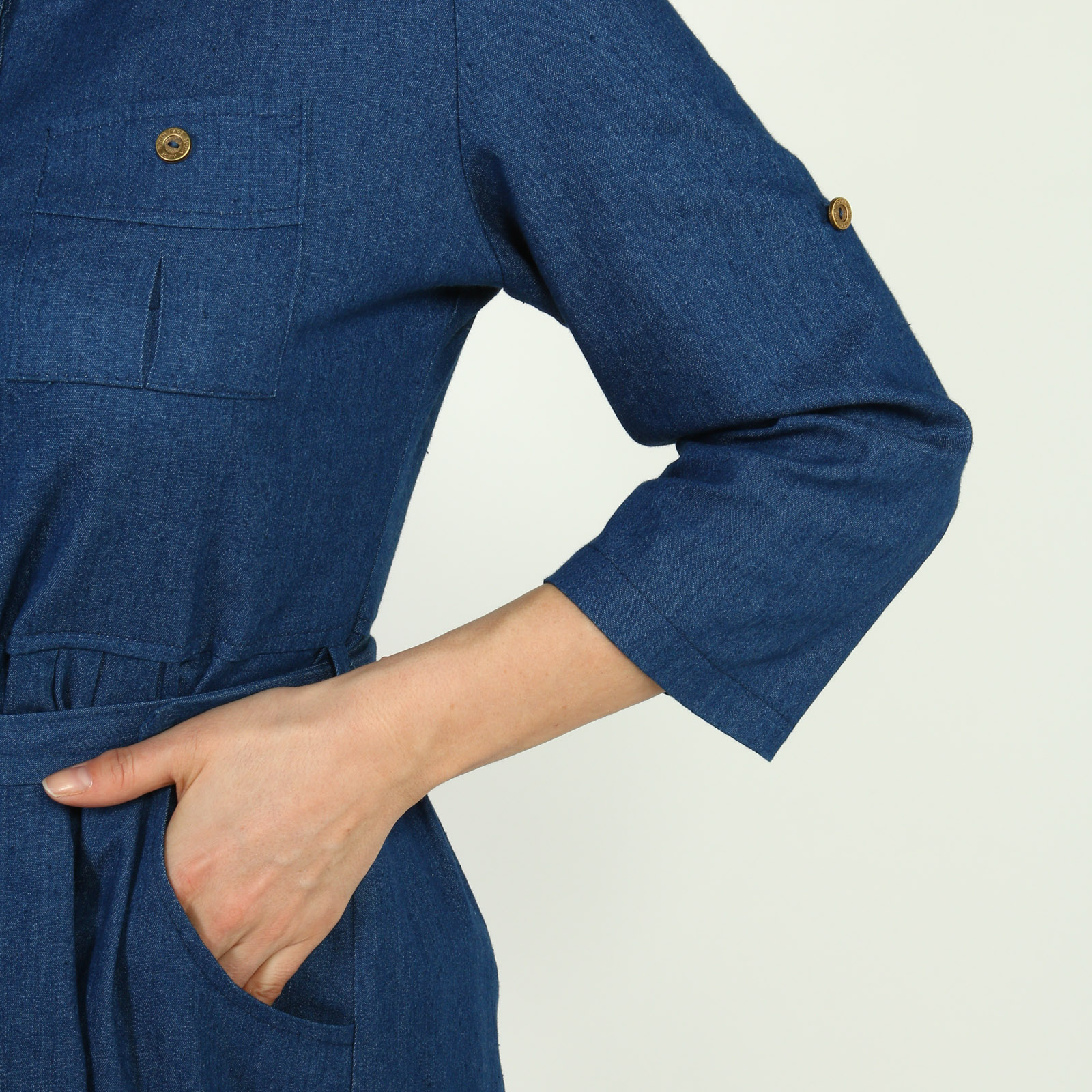 Платье-рубашка из джинсовой ткани Elletto Life, размер 54, цвет голубой - фото 6