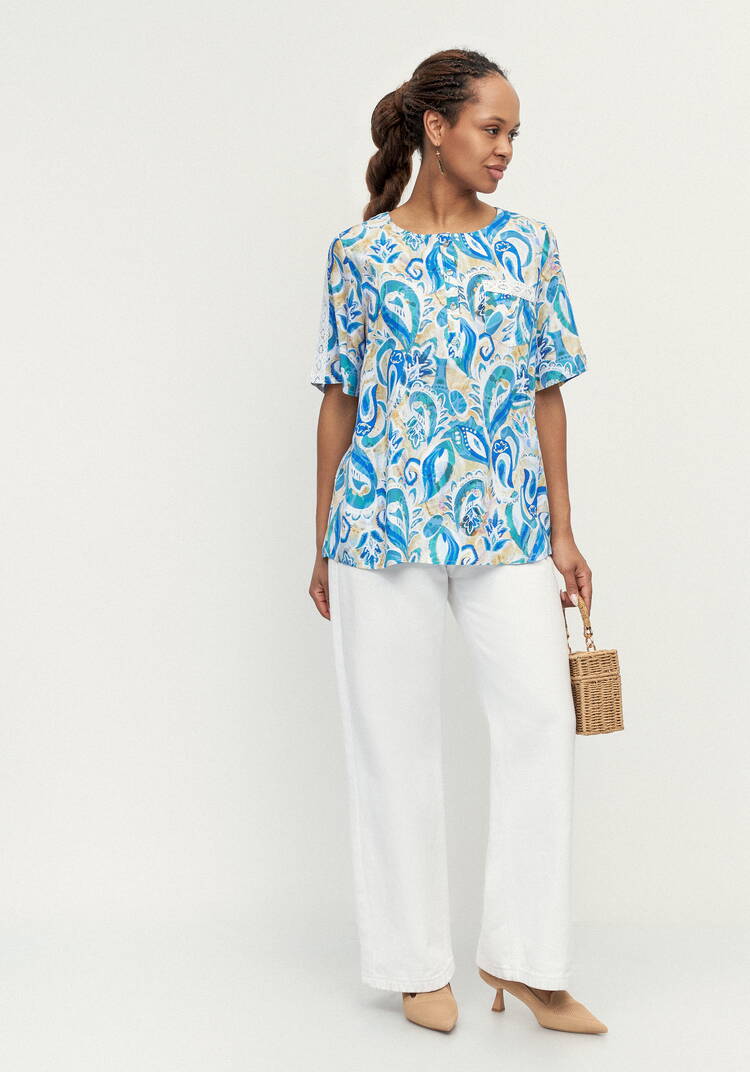 Блуза с лампасом из кружева по рукаву шир.  750, рис. 16