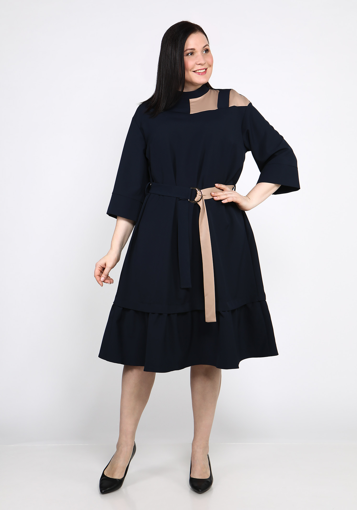 Платье свободного кроя с воланом GalaGrosso, размер 50, цвет темно-коричневый - фото 5