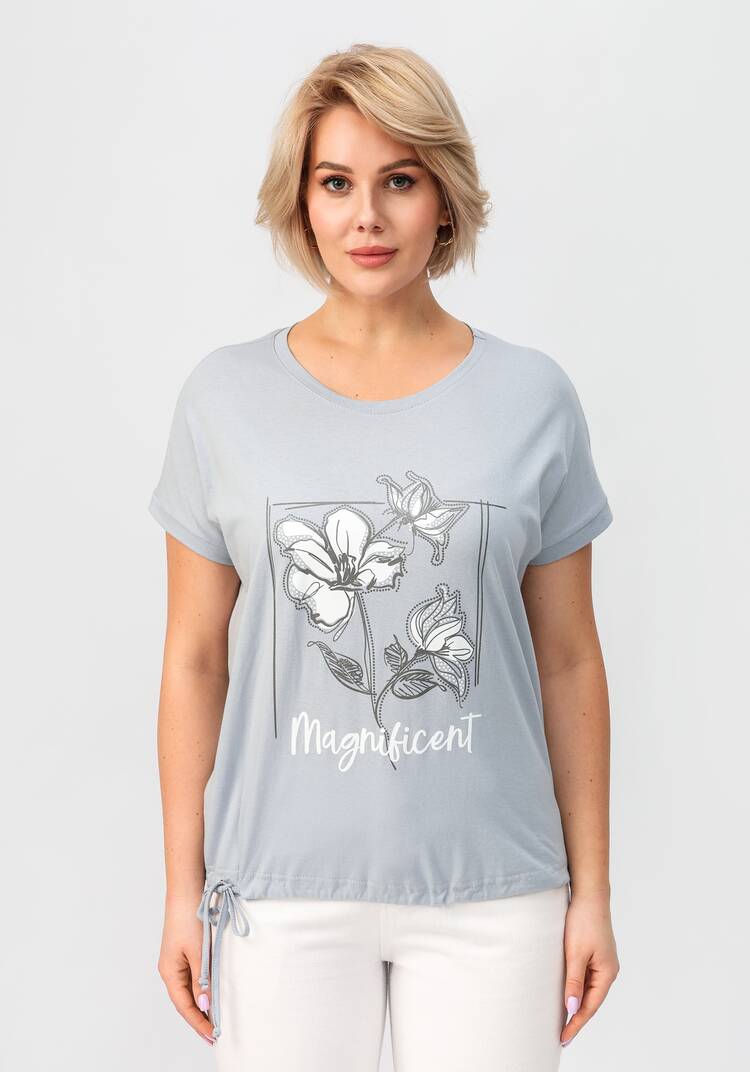 Блуза с цветочным принтом и кулиской по низу шир.  750, рис. 31