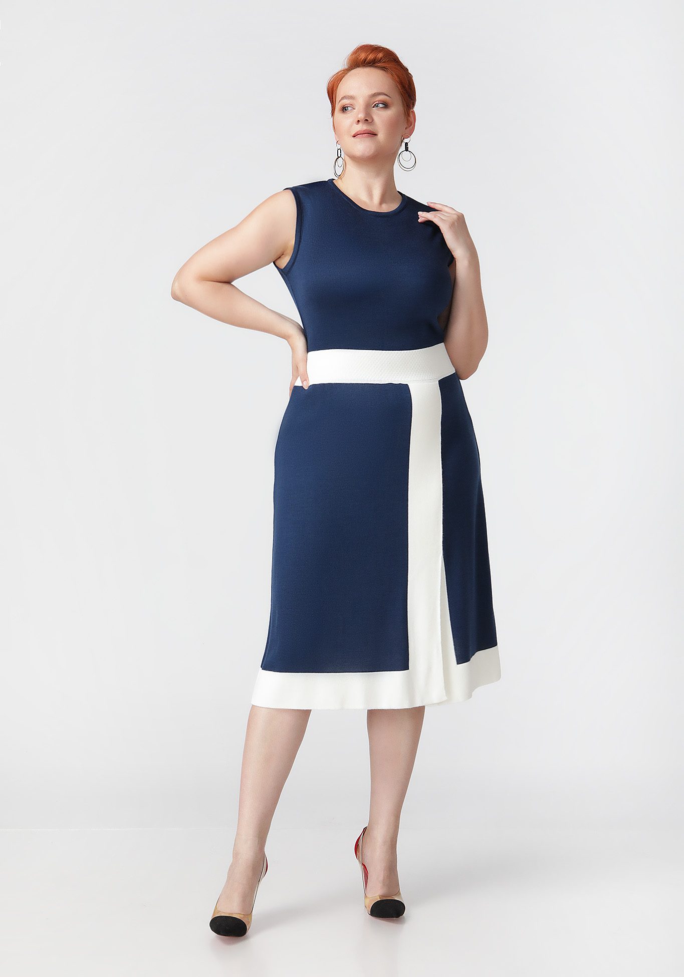 Платье однотонное с контрастными вставками Vivawool, размер 52, цвет синий - фото 6