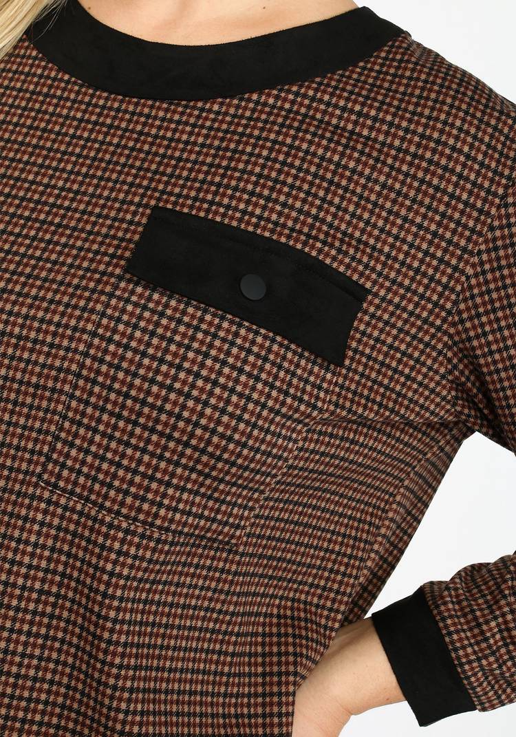 Блуза в клетку прямого кроя с карманом шир.  750, рис. 4