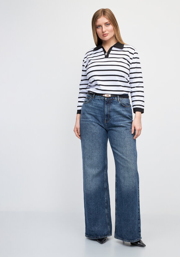 Поло в полоску с декоративной пуговицей шир.  580, рис. 2