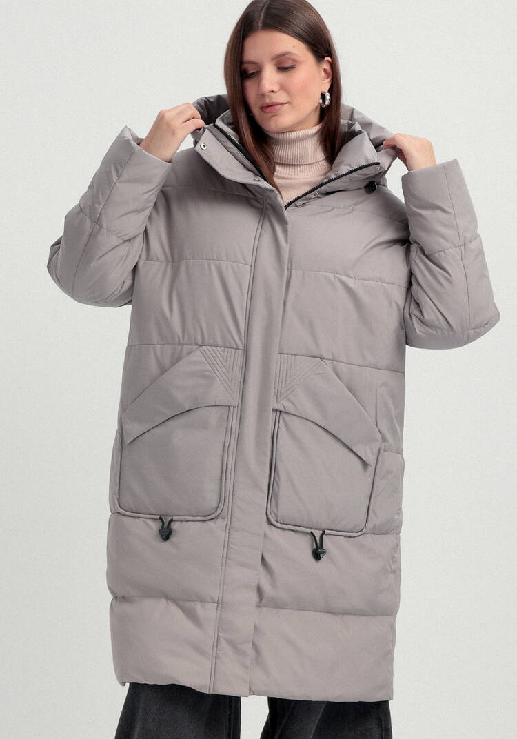 Пуховик стеганый с асимметричными карманами шир.  750, рис. 19