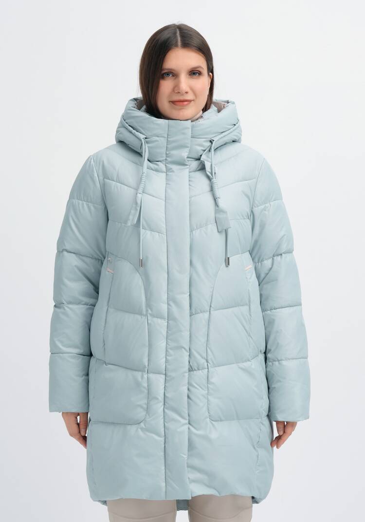 Пуховик стеганый с контрастным капюшоном шир.  750, рис. 14