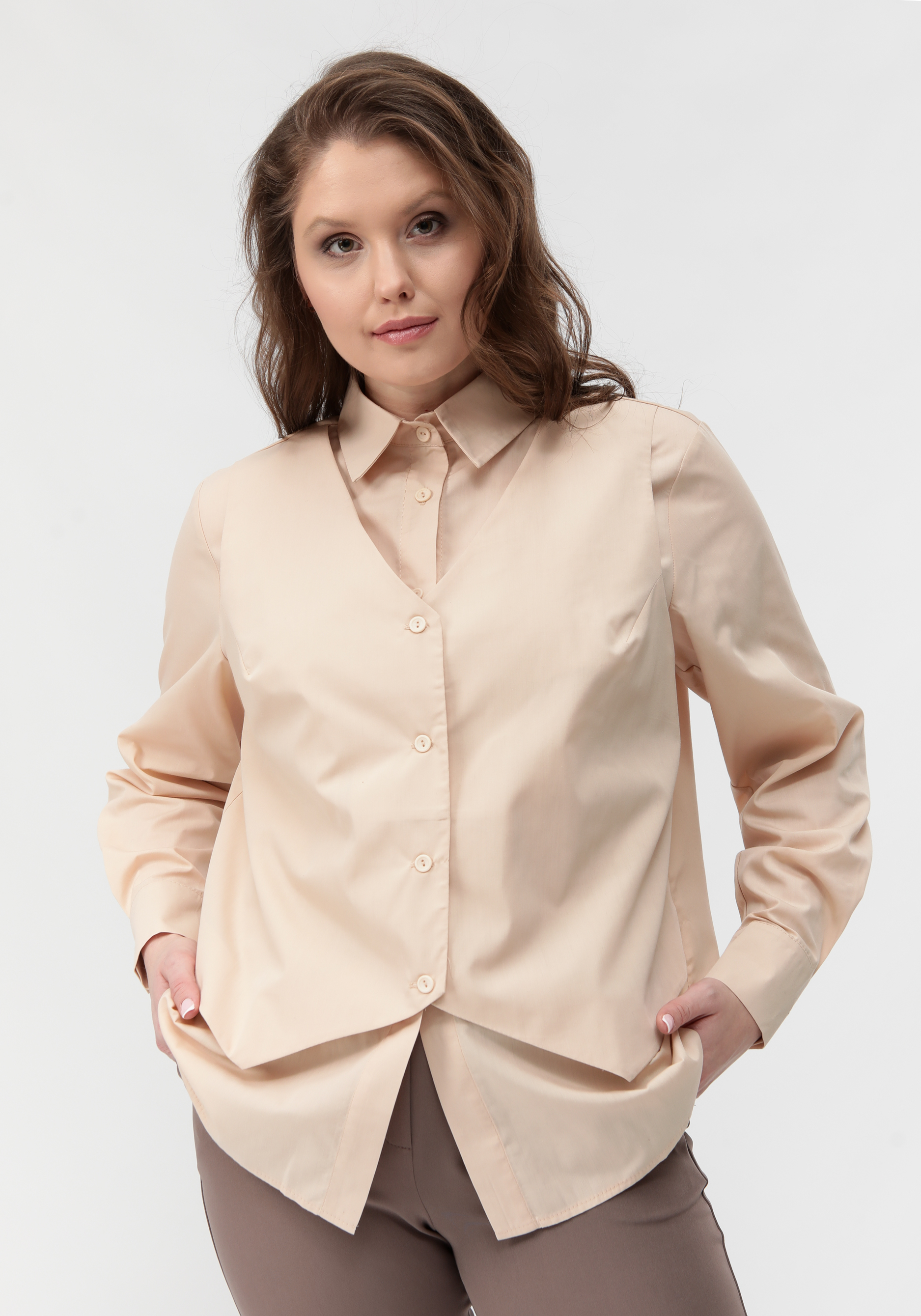 Блуза с имитацией жилетки свободного кроя VeraVo, размер 54, цвет бежевый