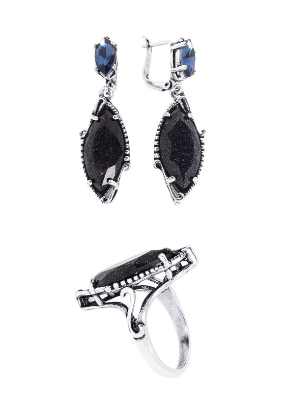 Комплект (серьги, кольцо) Капля авантюрина шир.  580, рис. 1