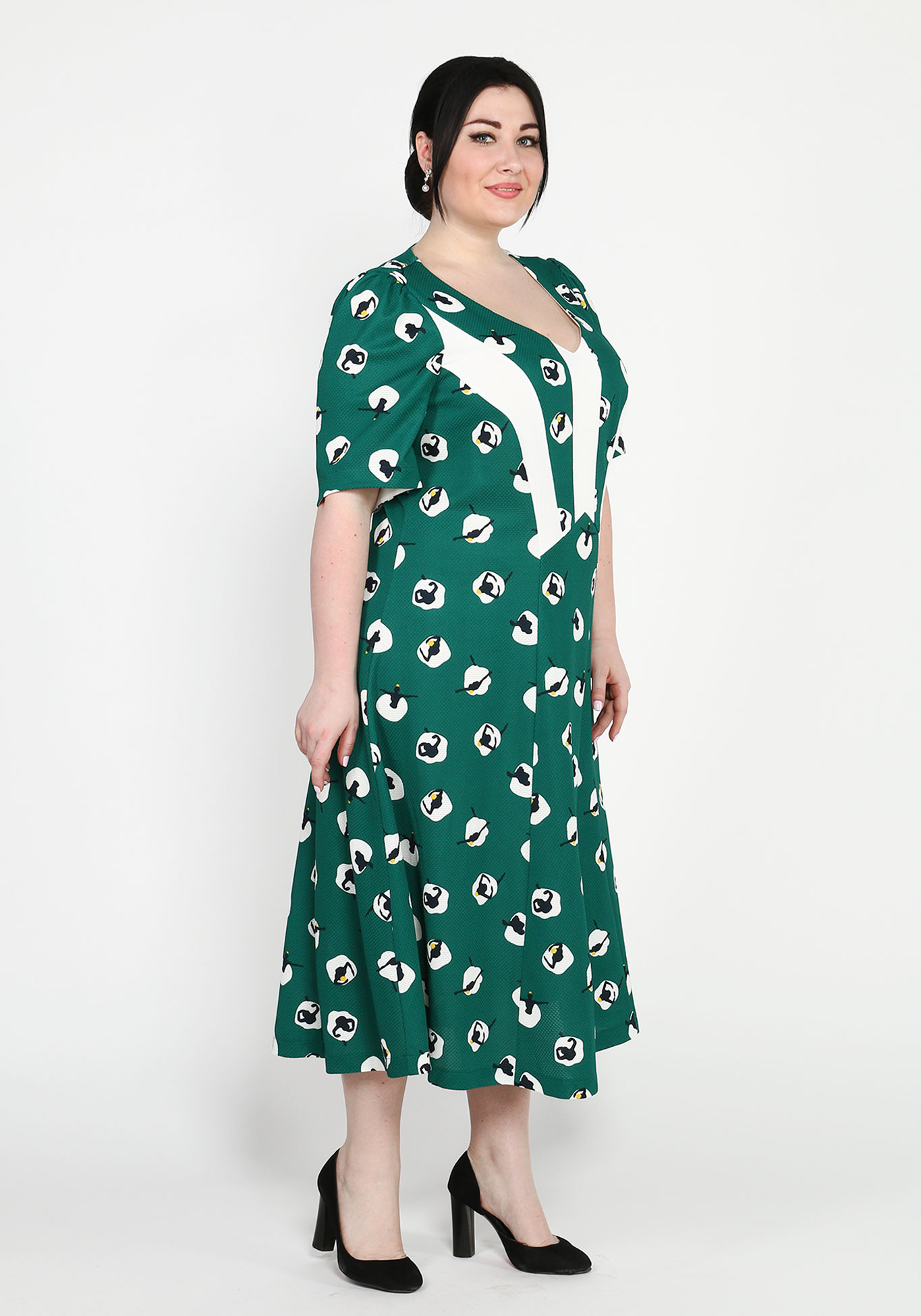 Платье с принтом и контрастными рукавами GalaGrosso, размер 50, цвет бело-зеленый - фото 2