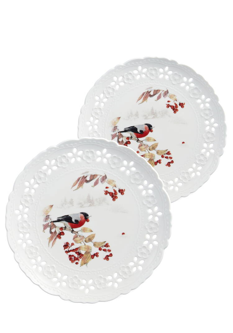 Набор фарфоровых тарелок Снегири, 2 шт. шир.  750, рис. 4