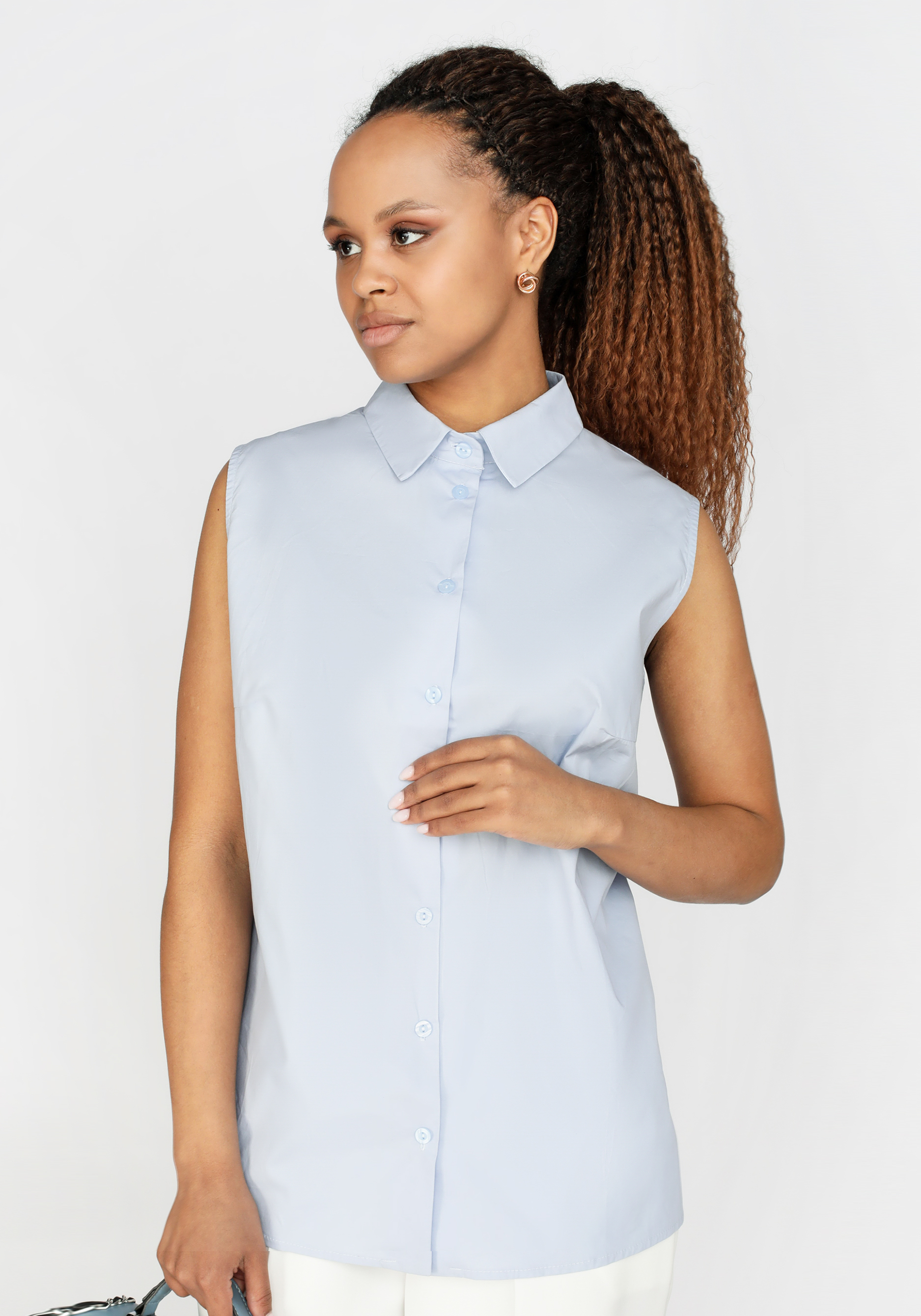 Блуза без рукавов из натуральной ткани Julia Weber, размер 54, цвет голубой - фото 1