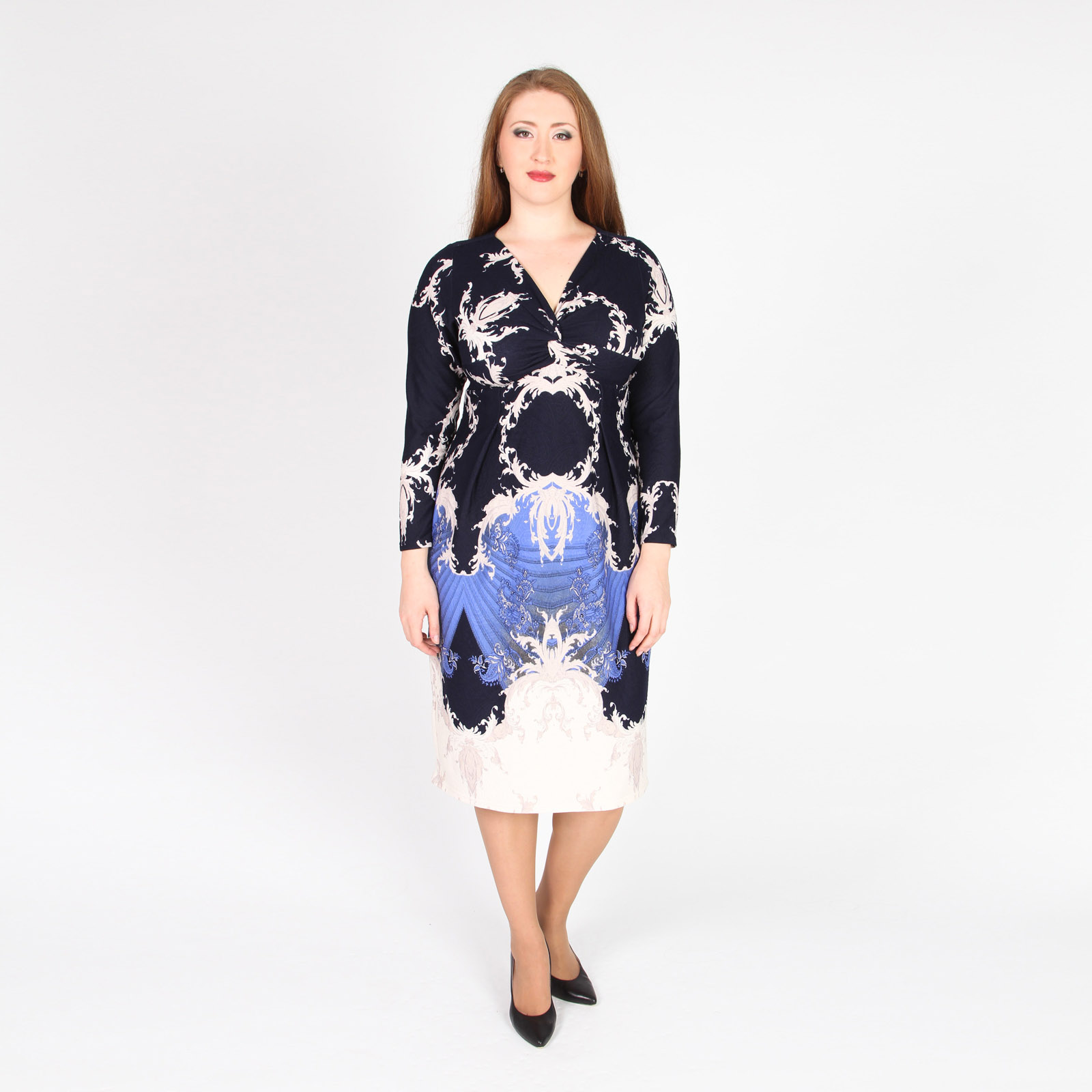 Платье приталенное с узлом «перекрутом» GalaGrosso, цвет синий, размер 48 - фото 1