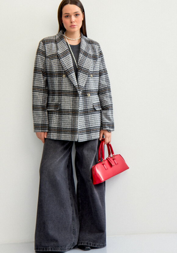 Пиджак двубортный с принтом в клетку шир.  580, рис. 2