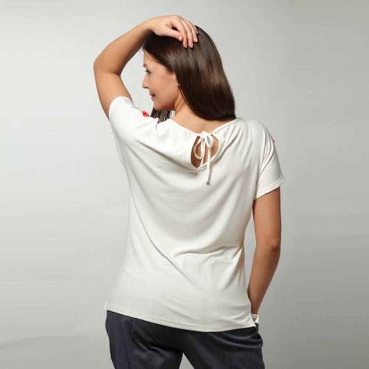 Блуза с актуальным принтом и округлым вырезом горловины шир.  750, рис. 2