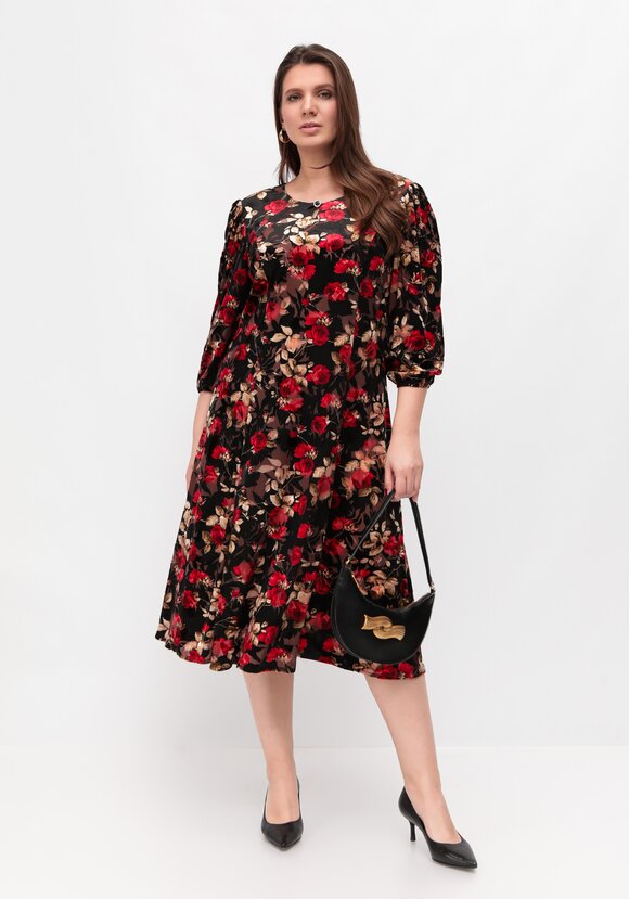 Платье из бархата с цветочным принтом шир.  580, рис. 1