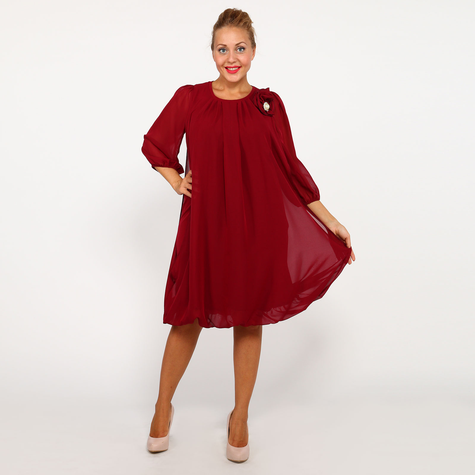 Платье из шифона с брошью Вау Фрау, размер 56, цвет красный - фото 1
