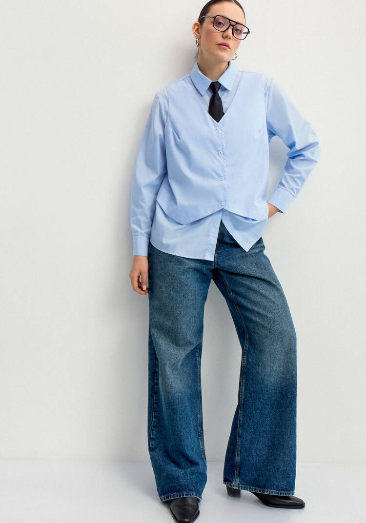 Блуза с имитацией жилетки свободного кроя шир.  750, рис. 7