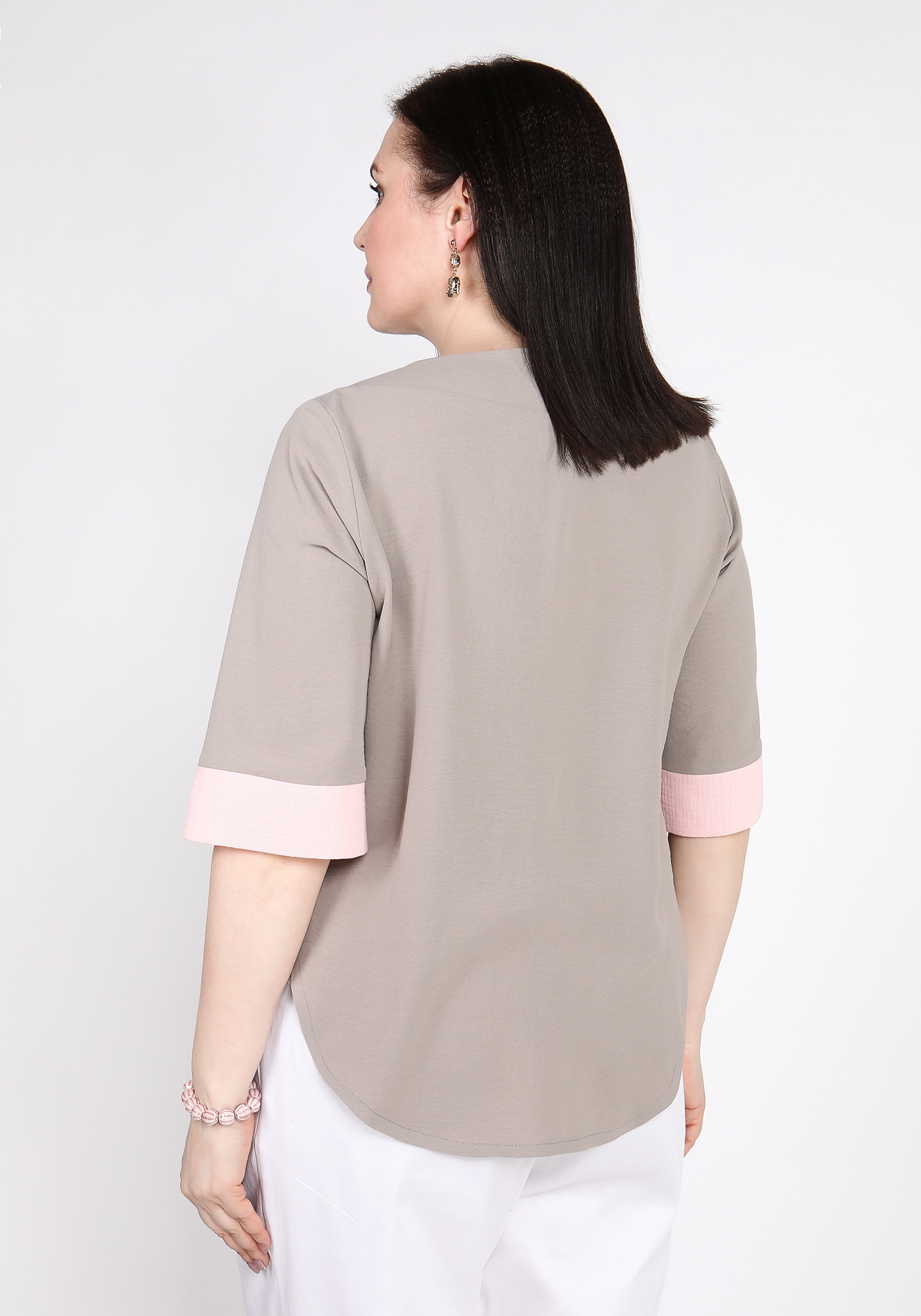 Блуза свободная с контрастными вставками GalaGrosso, размер 56, цвет белый - фото 4