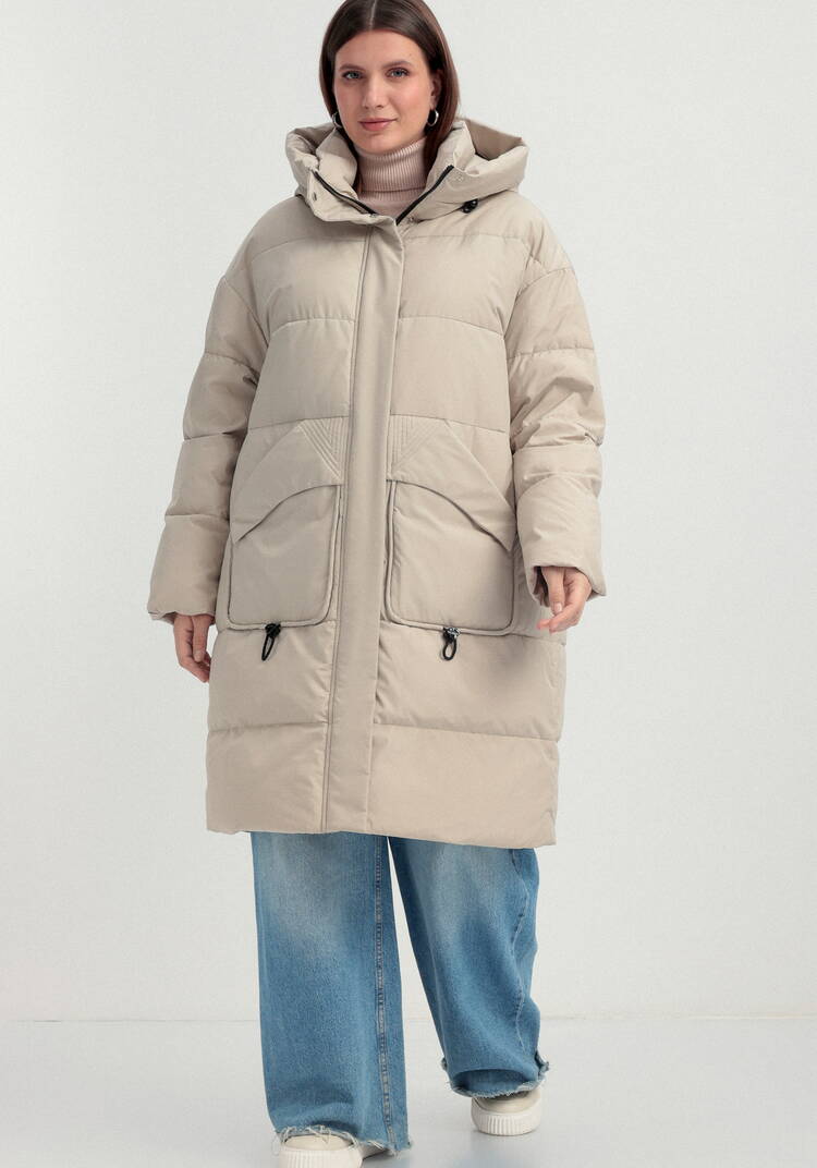 Пуховик стеганый с асимметричными карманами шир.  750, рис. 30