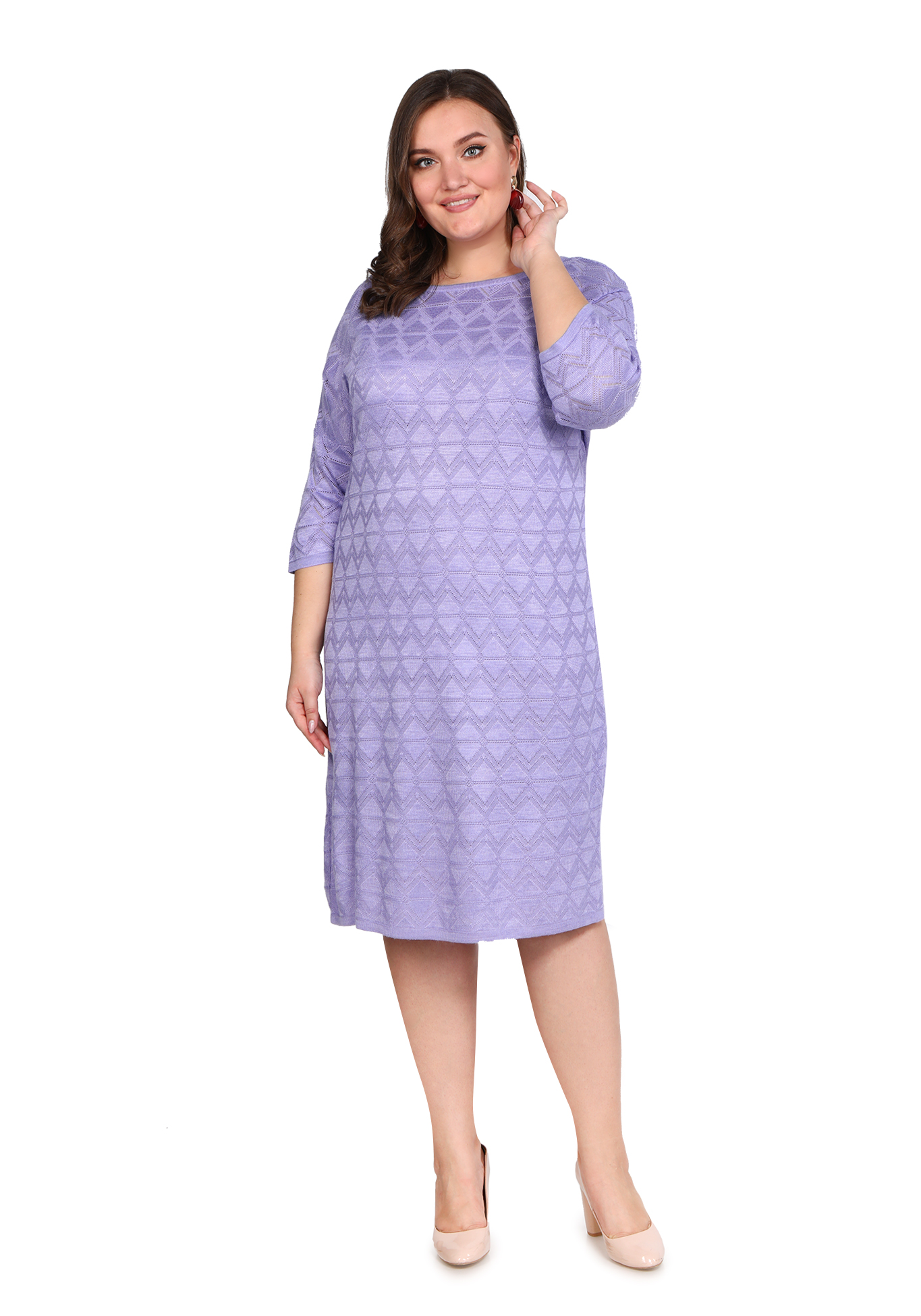 Платье "Ажурные ромбы" Vivawool, размер 54, цвет сиреневый - фото 1