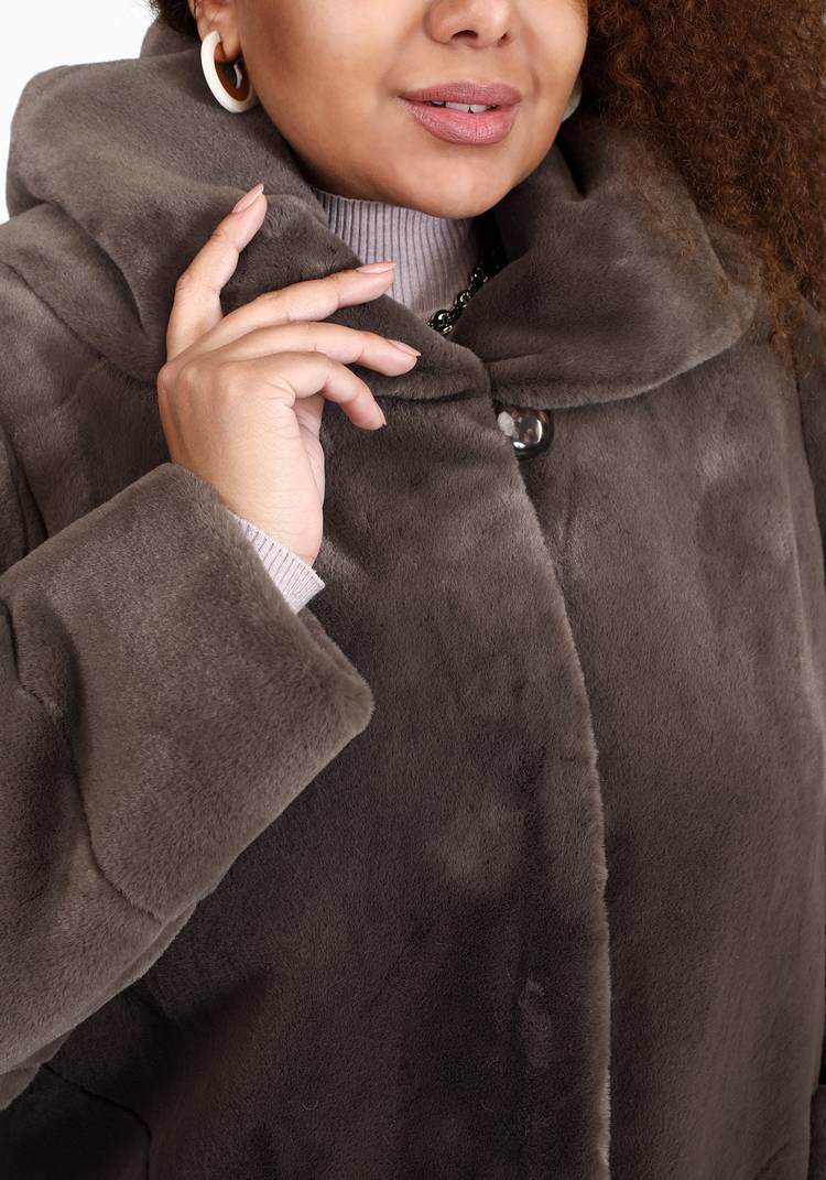 Шуба из эко норки длины миди шир.  750, рис. 4