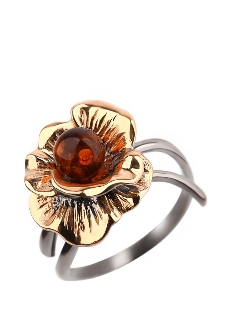 Кольцо серебряное Янтарная роза шир.  750, рис. 1