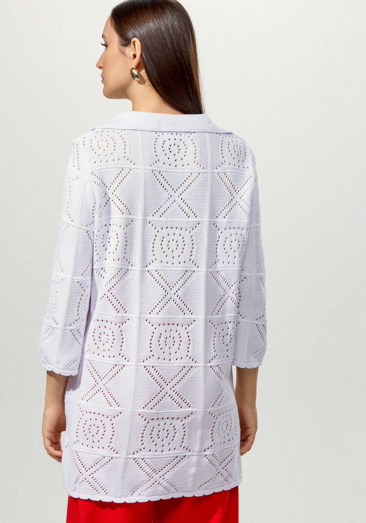 Туника с ажурным рисунком и воротником поло шир.  750, рис. 3