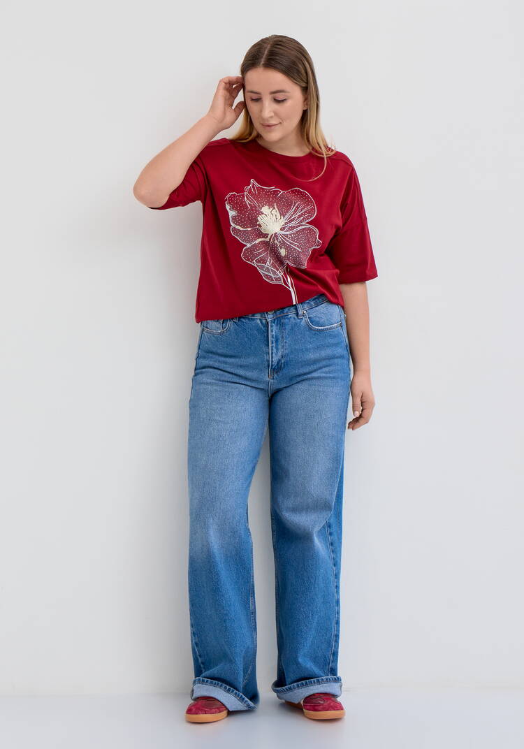 Футболка с цветочным принтом и стразами шир.  750, рис. 32