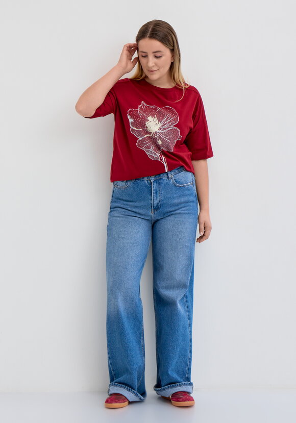 Футболка с цветочным принтом и стразами шир.  580, рис. 32