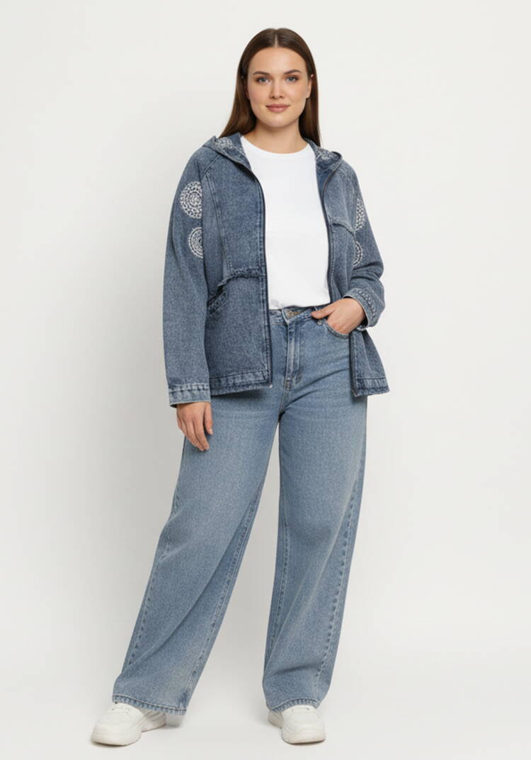 Куртка джинсовая с нашивками Ванесса шир.  750, рис. 2