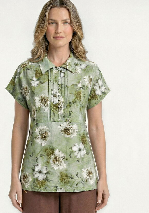 Блуза изо льна с цветочным принтом шир.  580, рис. 4