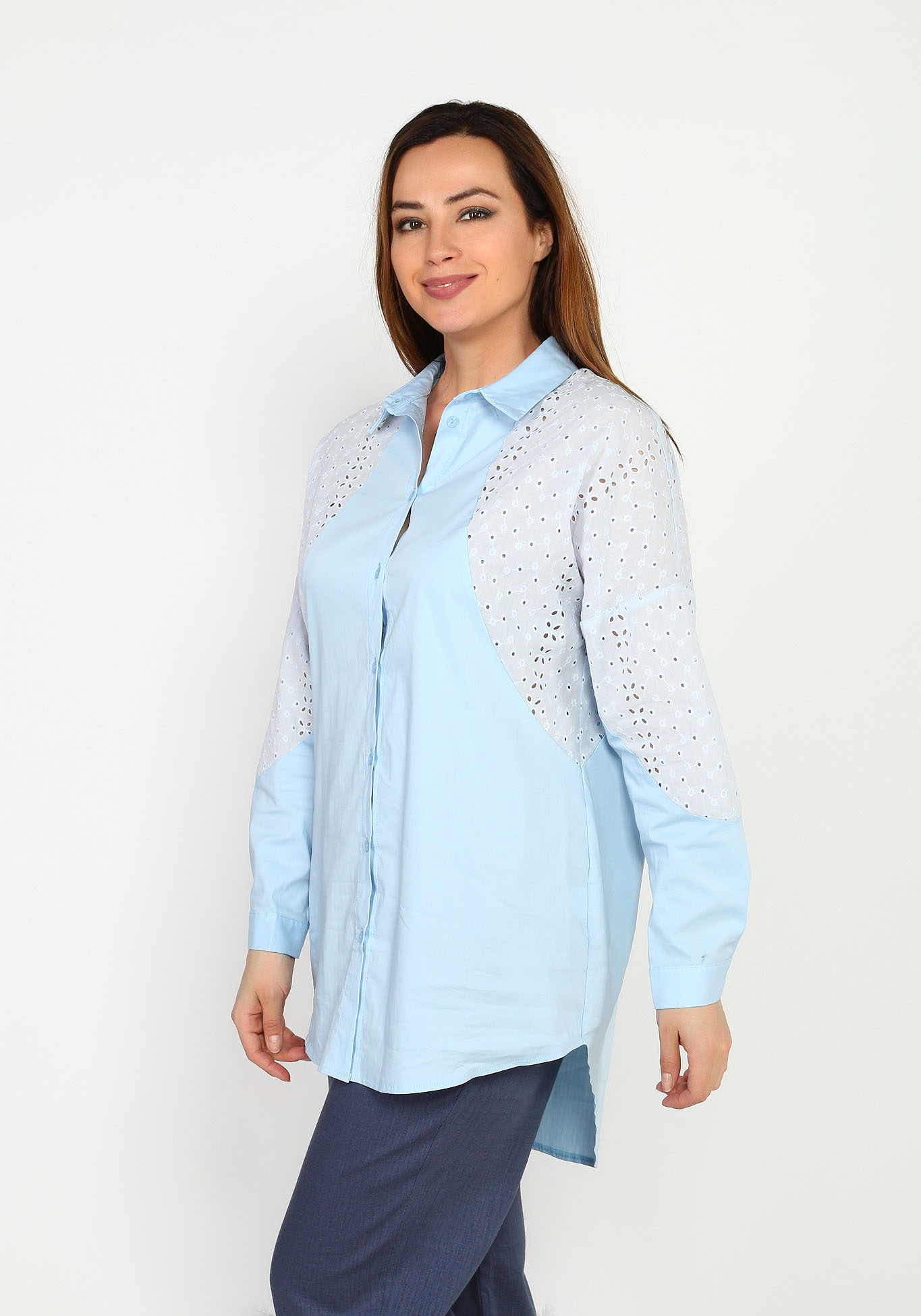 Блуза с вставками из кружевного шитья Frida, размер 44, цвет голубой - фото 7
