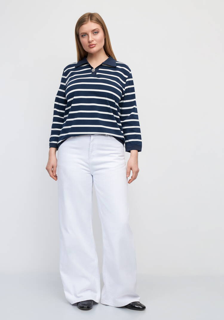 Поло в полоску с декоративной пуговицей шир.  750, рис. 8