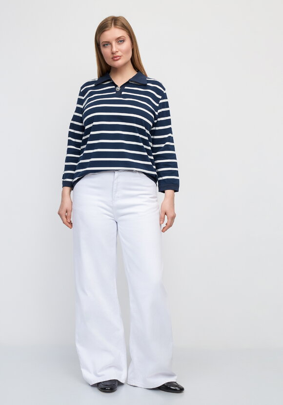 Поло в полоску с декоративной пуговицей шир.  580, рис. 8