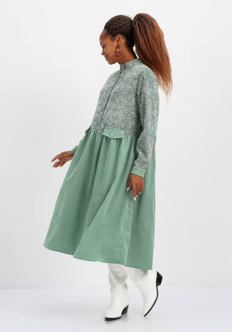 Платье комбинированное с воротником-стойкой шир.  750, рис. 32