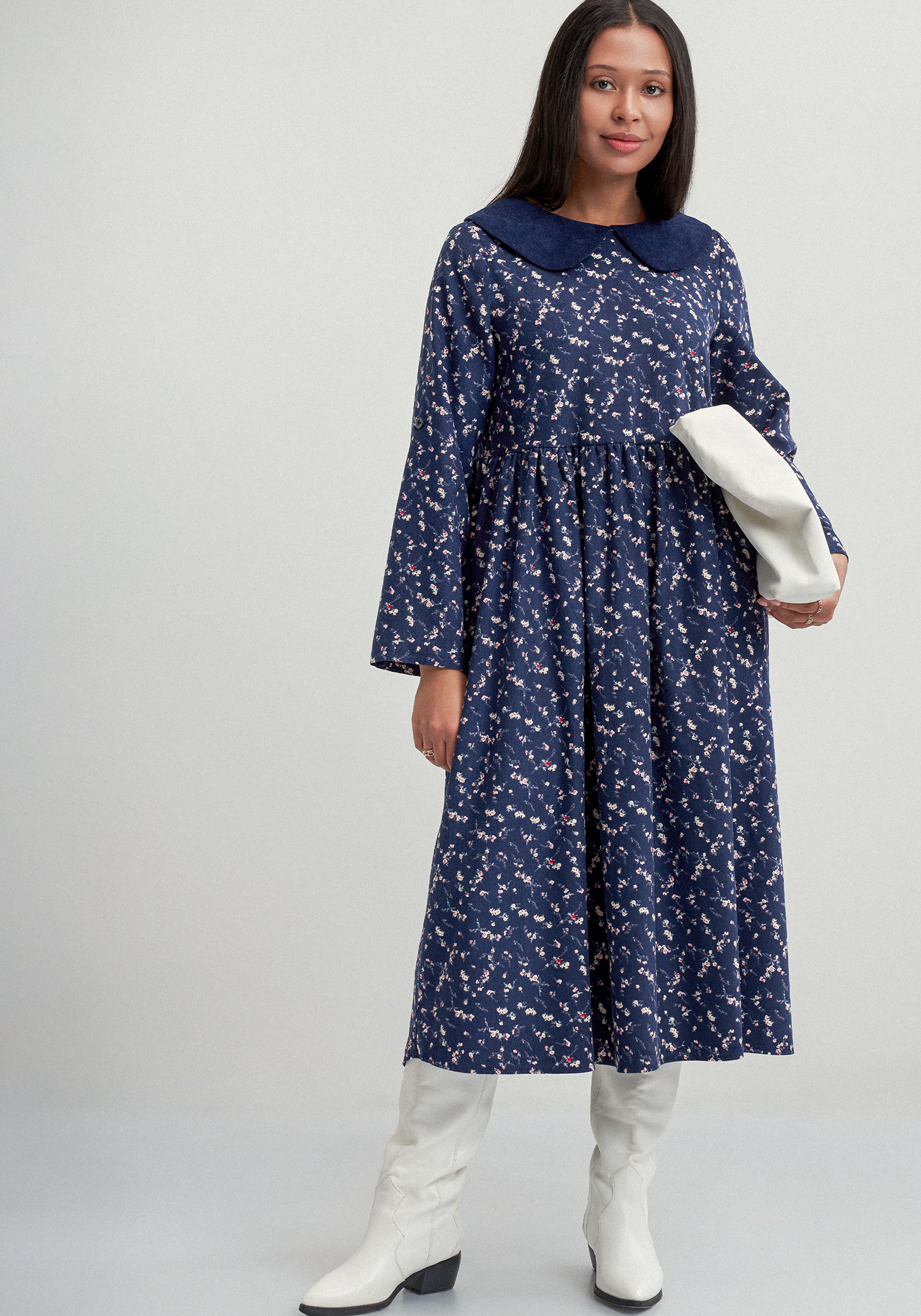 

Платье оверсайз с круглым воротником, Синий