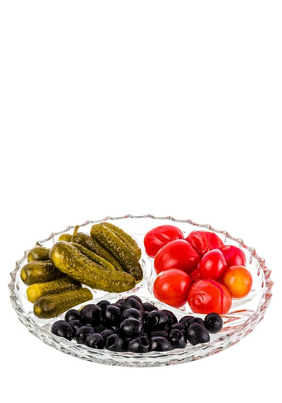 Стеклянная менажница с рельефными узорами шир.  580, рис. 1