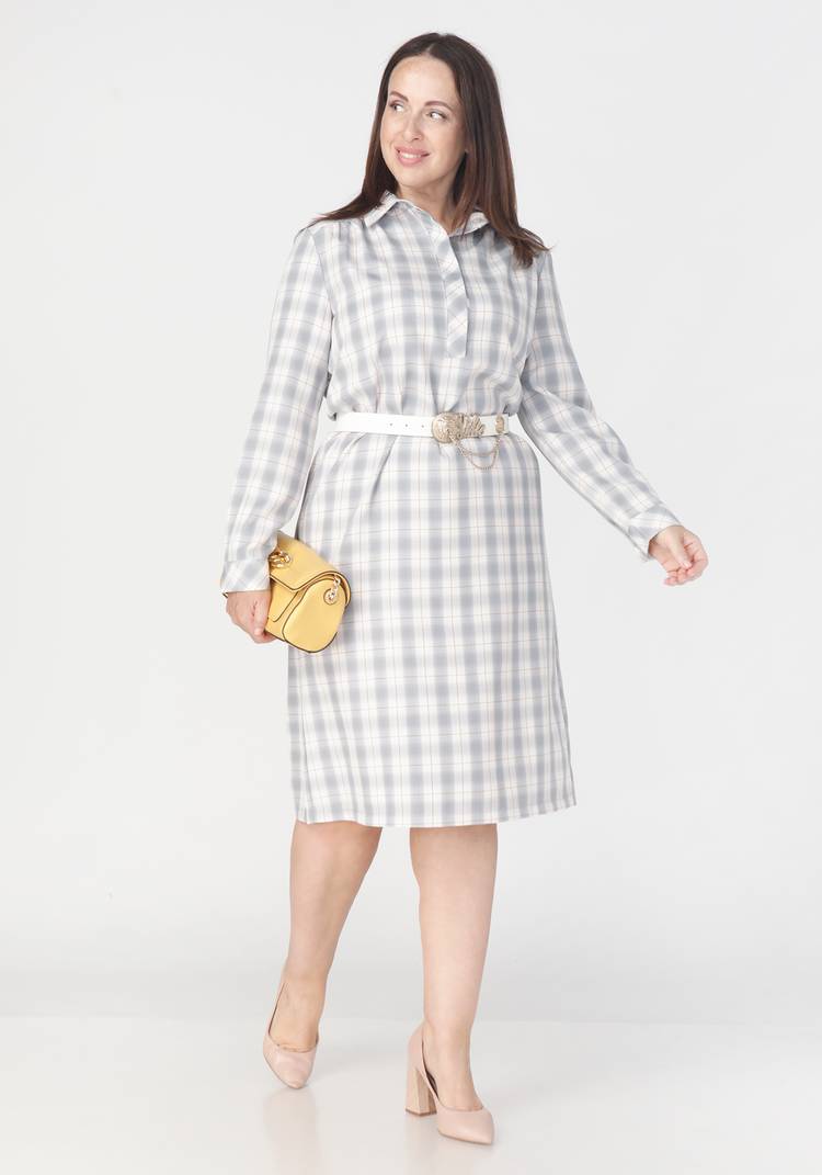 Платье прямое в клетку с поясом шир.  750, рис. 3