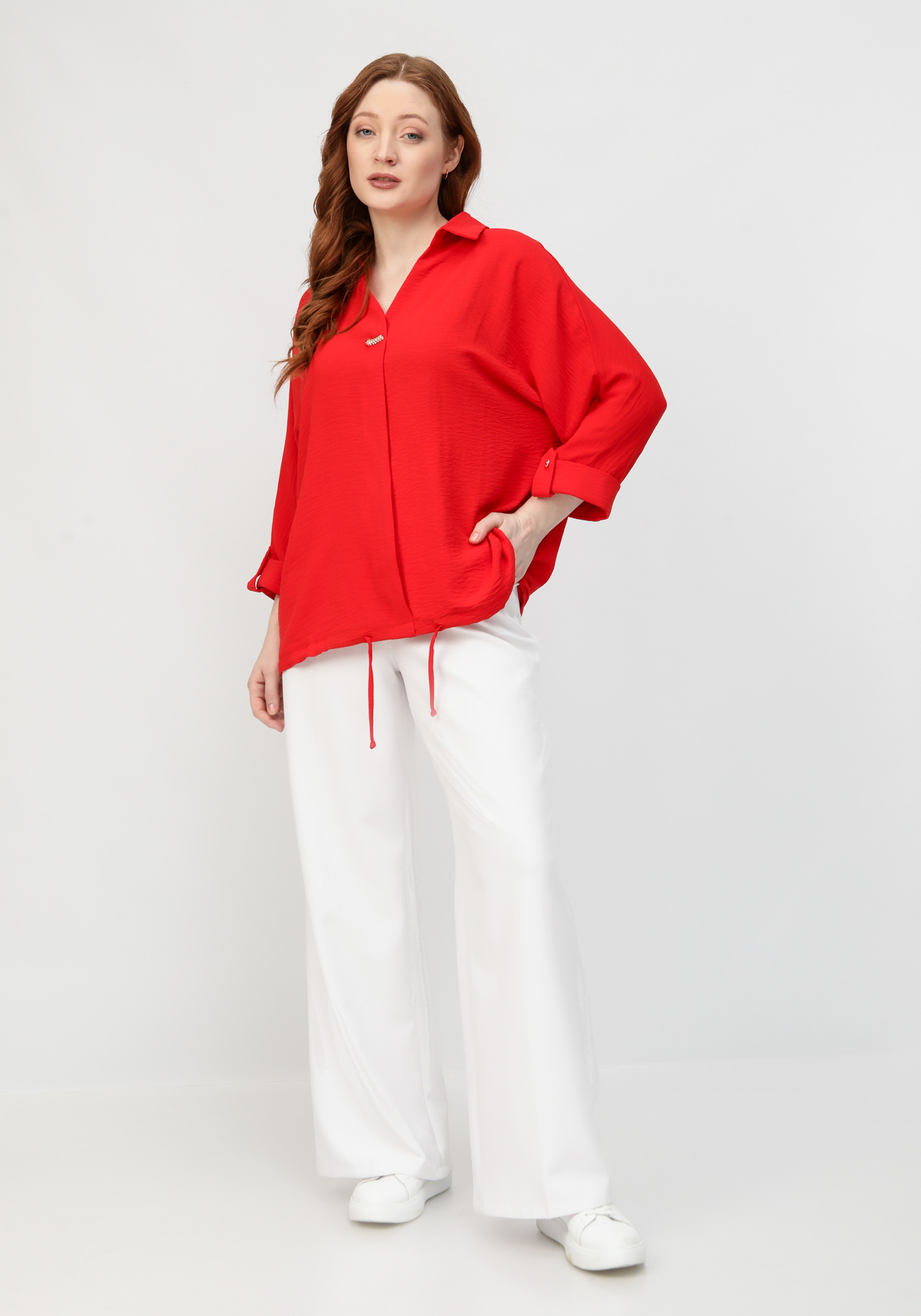Блуза с патой на рукавах VeraVo, цвет бежевый, размер 56 - фото 10
