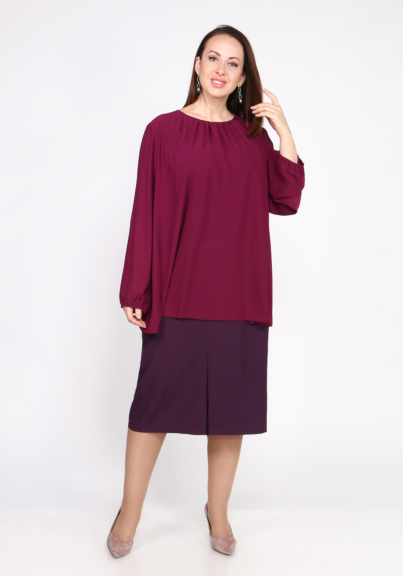 Блуза шифоновая с длинным рукавом Bianka Modeno, размер 64, цвет пудровый - фото 9