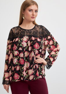 Блуза с цветочным принтом и кружевом