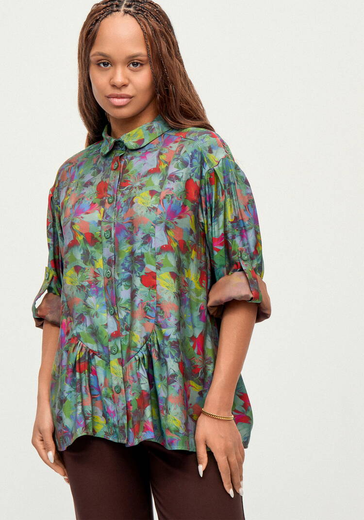 Блуза из ткани с акварельным принтом шир.  750, рис. 17