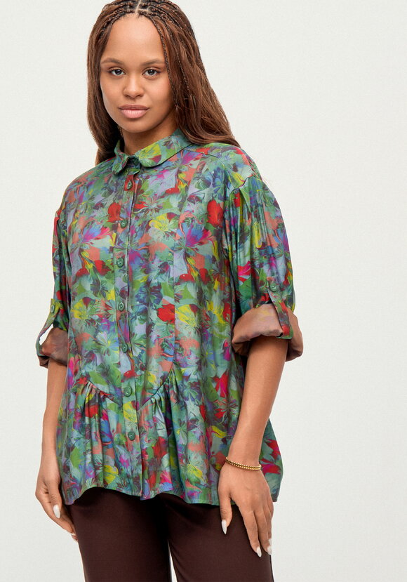 Блуза из ткани с акварельным принтом шир.  580, рис. 17