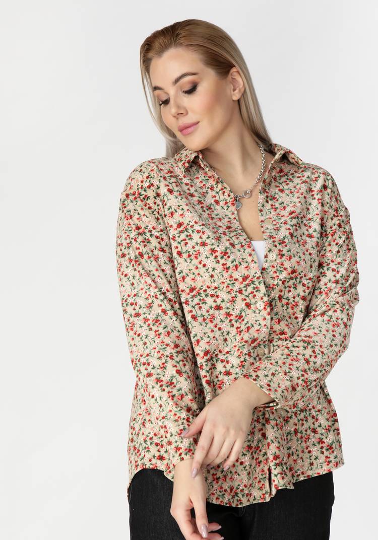 Рубашка из микровельвета с цветочным принтом шир.  750, рис. 1